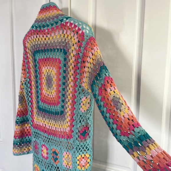 N1 Los Angeles crochet sweater fringe duster blue - Picture 6 of 11